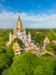 Aerial view of Buu Long Pagoda in Ho Chi Minh City. A beautiful buddhist temple hidden away in Ho Chi Minh City at Vietnam