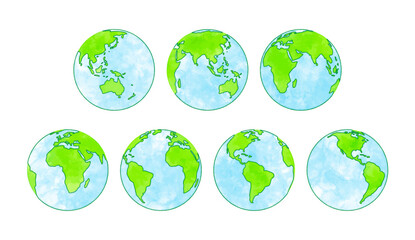 green earth globes; watercolor illustration