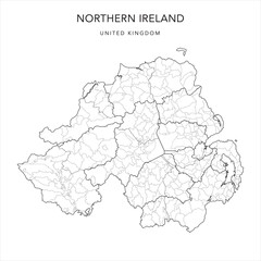 Fototapeta premium Administrative Map of Northern Ireland with Districts, Traditional Counties and Civil Parishes as of 2022 - United Kingdom - Vector Map