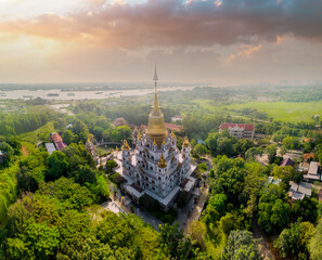 Fototapeta na wymiar Aerial view of Buu Long Pagoda in Ho Chi Minh City. A beautiful buddhist temple hidden away in Ho Chi Minh City at Vietnam