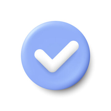 3d check mark vector icon. Check list button, success tick and correct checkbox. Right decision button isolated on white background. Right notice 3d icon. Correct answer tag. Vector