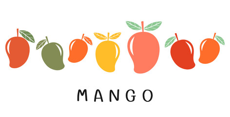 Mango icon sign collection with hand written font isolated on white background vector illustration.