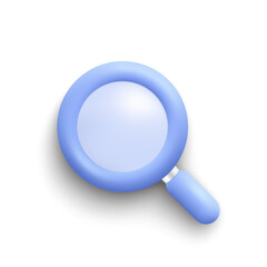3d magnifying search glass icon. Research, magnify glass and analysis sign. 3d search tool. Find information template banner. Search FAQ information icon. Vector