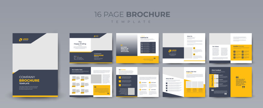 Business brochure template layout design, 16 page corporate brochure editable template layout, minimal business brochure template design.