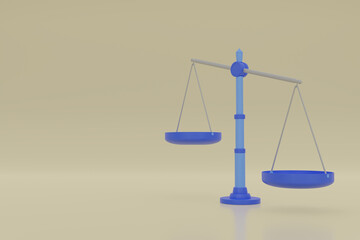 3d justice scale cartoon, unbalanced scale