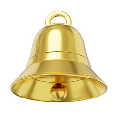 Bell metal gold, notification symbol. 3D rendering. PNG icon on transparent background.