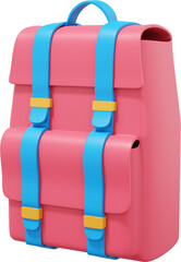Hiking bag backpack for traveling red. PNG icon on transparent background. 3D rendering.