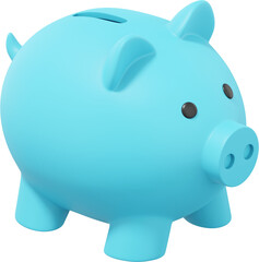 Blue piggy bank. PNG icon on transparent background. 3D rendering.