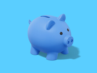 Blue piggy bank on blue background. Accumulation of savings icon. 3D rendering.
