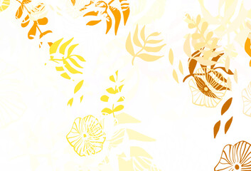 Light Orange vector doodle backdrop with leaves, flowers.