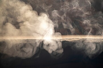Fire smoke in the basement, close-up view