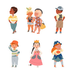 Boys and girls wearing trendy stylish clothes set vector illustration