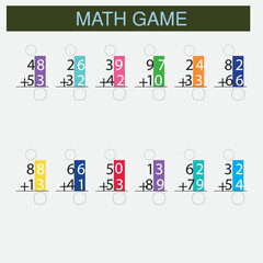 Worksheet. Mathematical puzzle game. Learning mathematics, tasks for addition for preschool children. worksheet for preschool kids - vector 