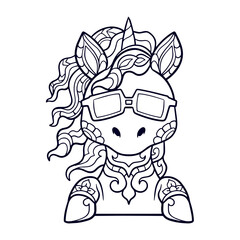 Cute Unicorn cartoon mandala arts isolated on white background