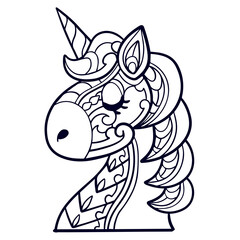 Cute Unicorn cartoon mandala arts isolated on white background