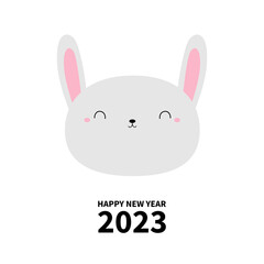 Happy Chinese New Year 2023. The year of the rabbit. Easter. Bunny hare round face icon. Cute kawaii funny animal. Cartoon funny baby character. Flat design. White background.