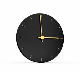Premium black and gold 3D rendered clock icon isolated on white background