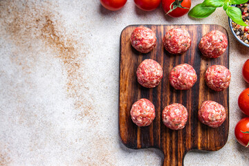 meat balls ground raw meat ground pork, beef, lamb cooking meal food snack on the table copy space food background 