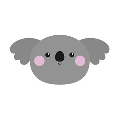 Koala bear face icon. Cute cartoon funny baby character. Kawaii animal. Pink cheek. Notebook cover, t-shirt print. Gray silhouette. Love Greeting card. Flat design. White background.