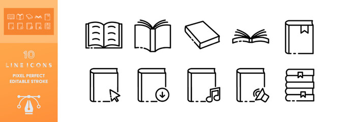 Education set icon. Online, academic cap, computer, textbook, e book, internet, worldwide, student, headphones, laptop. Learning concept. Vector editable set icon on a white background