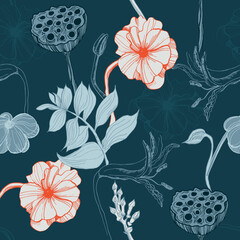 Floral vector pattern. Botanical illustration. Seamless pattern. 
