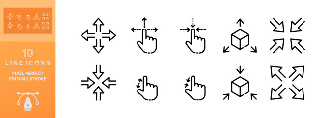 Window control buttons set icon. Touch control, zoom in, zoom out, full screen, cube, 360 degrees, viewing angle, view. Technology concept. Vector editable set icon on a white background