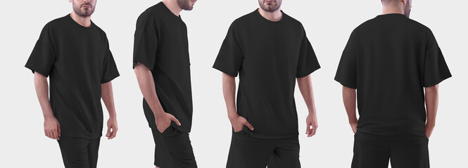 Bundle of white  mockup oversize t-shirt on a man