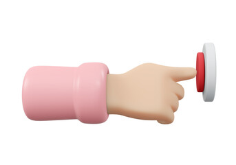 3D Rendering of hand pushing button. 3D Render illustration cartoon style.
