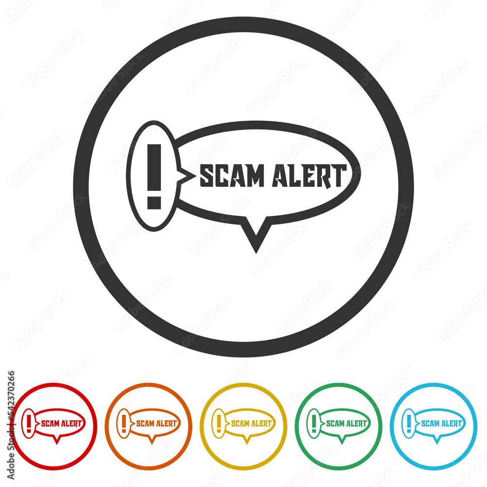 Poster scam alert icon sign. set icons in color circle buttons