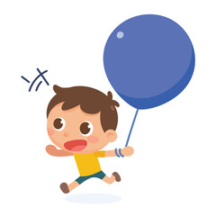 The kid is romping happily with a balloon—a flat vector illustration.