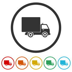 Small truck icon. Set icons in color circle buttons