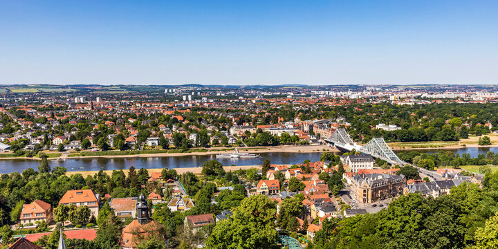Germany, Saxony, Dresden, Panoramic view of Loschwitz borough