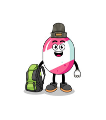 Illustration of candy mascot as a hiker