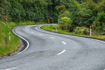 New Zealand, West Coast Region, Winding asphalt road