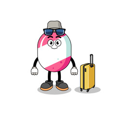candy mascot doing vacation