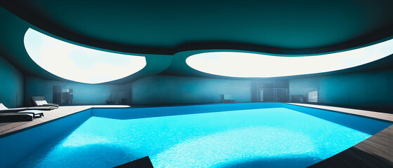 Artistic concept painting of a modern swimming pool interior