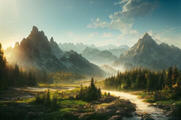 Fantasy mountains illustration