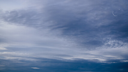 Crescent Moon and Star on dark Black Background,New Year Muharram Asia Religious Muslim,Ramadan Kareem, Eid ai-fitr,New year Muharram,Islamic Arabic Holy,Mubarak God Symbols,Free Space.