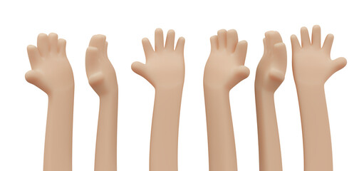 3D Rendering of hand reaching concept of help support unity and teamwork. 3D Render illustration cartoon style.