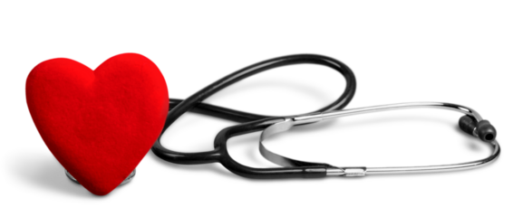 Red heart and a stethoscope on backgrouund