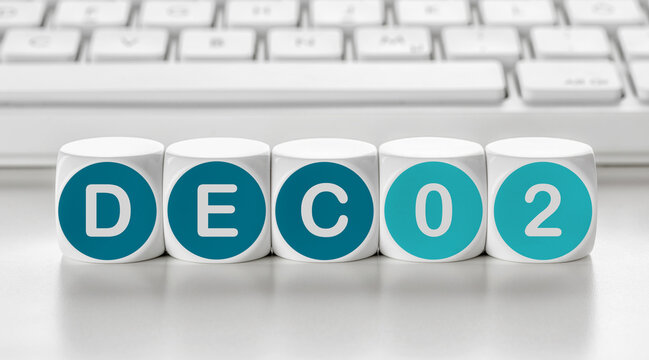 Letter dice in front of a keyboard - December 02