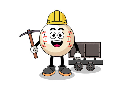 baseball character miner with pickaxe and cart clip art preview