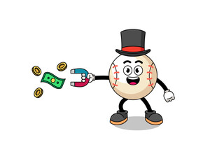 Fototapeta na wymiar Character Illustration of baseball catching money with a magnet