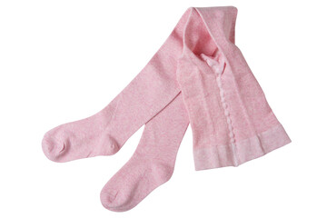 Pink children's tights without a pattern, half folded, on a white background, isolate