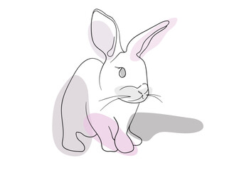 Bunny with pink shape on white background. Bunny outline vector. Easter animal line art