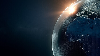 Fototapeta na wymiar Earth globe in night time surrounded by digital noise