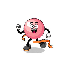 Mascot cartoon of gum ball running on finish line