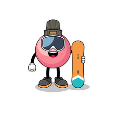Mascot cartoon of gum ball snowboard player