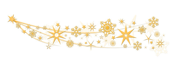 Christmas decoration - Golden Snowflakes and Stars Border on transparent background - 3D Illustration