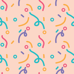 Retro Seamless Abstract Design BackgroundHand drawn vector abstract graphic simple confetti seamless pattern in pastel colors isolated on pink background